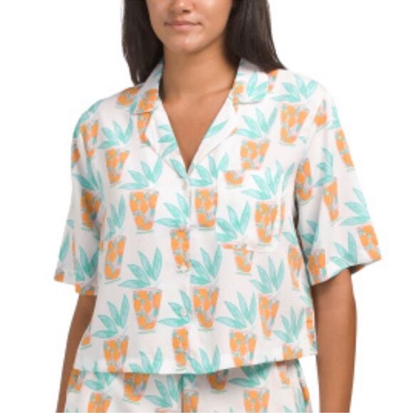 Bouffants & Broken Hearts L White Teal Orange Lemonade Print PJ Short Set - Picture 3 of 16
